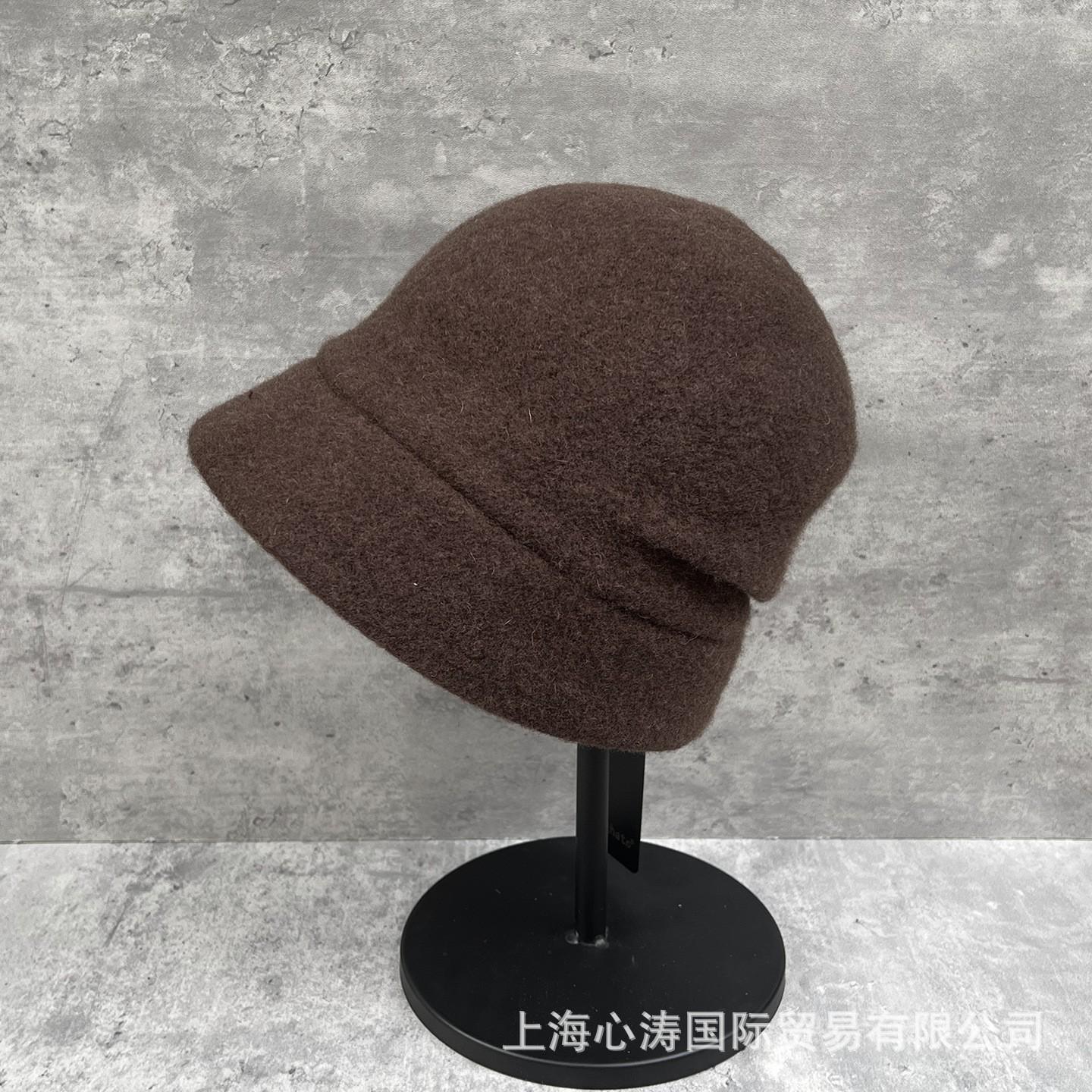 

Small Head Circumference, Small Face, Solid Color Wool, Back Pleated Pile Bucket Hat, Female Face Small Warm Australian Hair Basin Hat M（56-58cm） темно-коричневого кольору