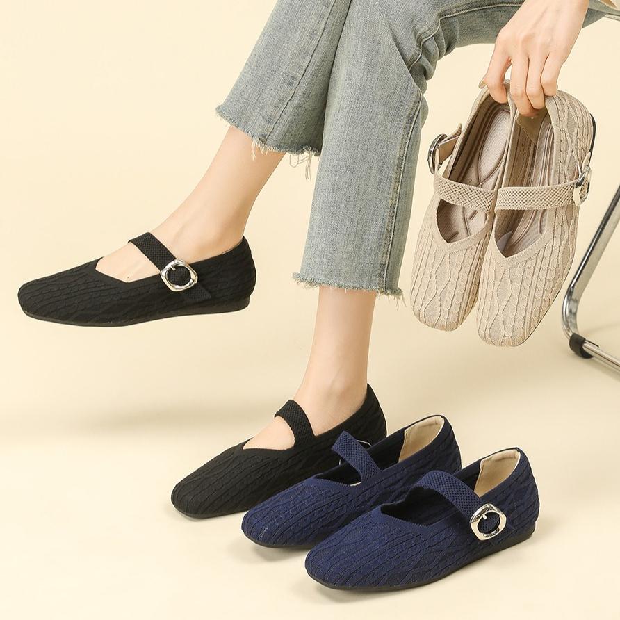 Mary Jane Shoes for Women Square Toe Walking Shoes Casual Non-Slip Ballet Flats with Ankle Strap Women's Comfortable Mary Jane Flat Shoes Dressy Shoes