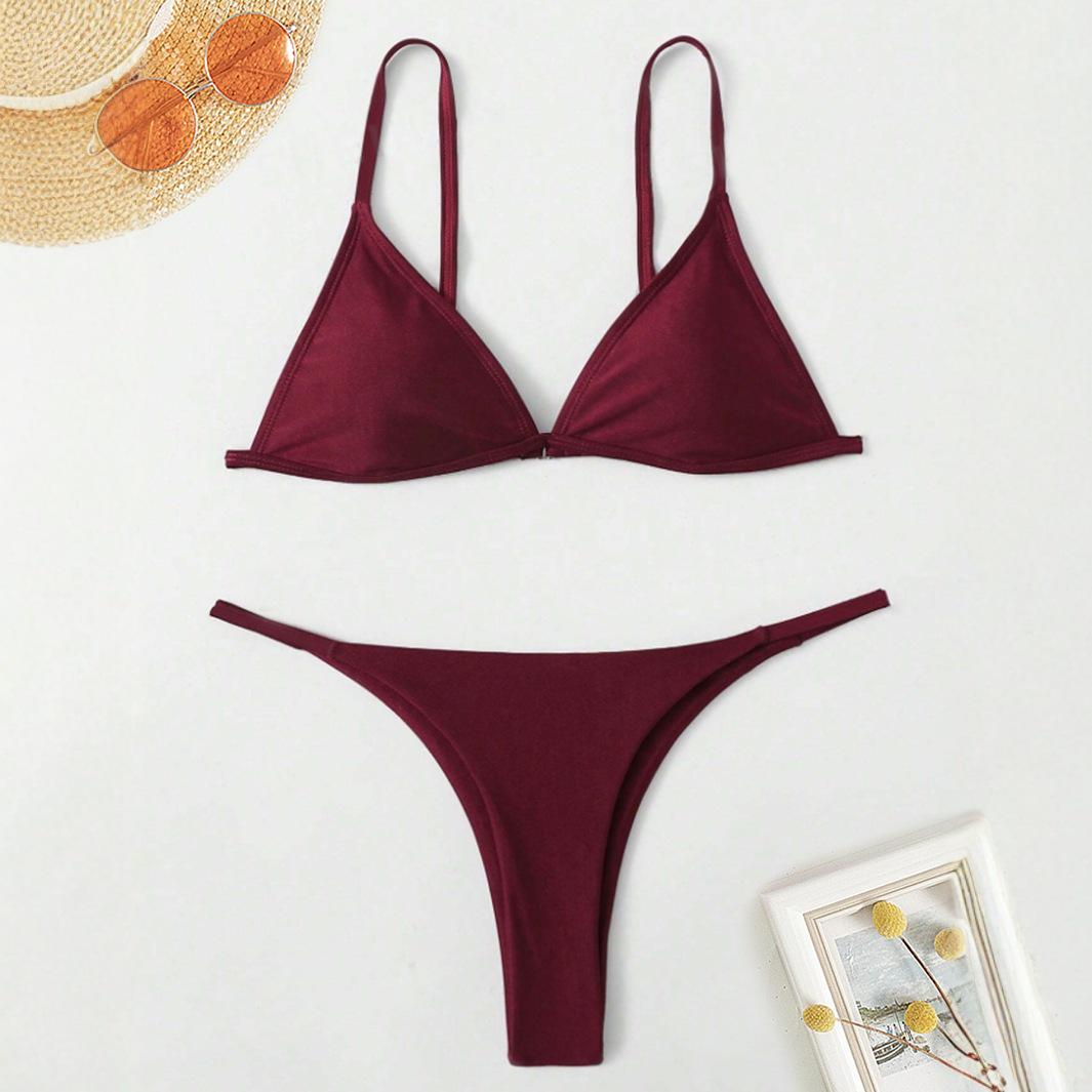 

Women s Solid Color Triangle Cup Bikini Swimwear Large вина червоного кольору