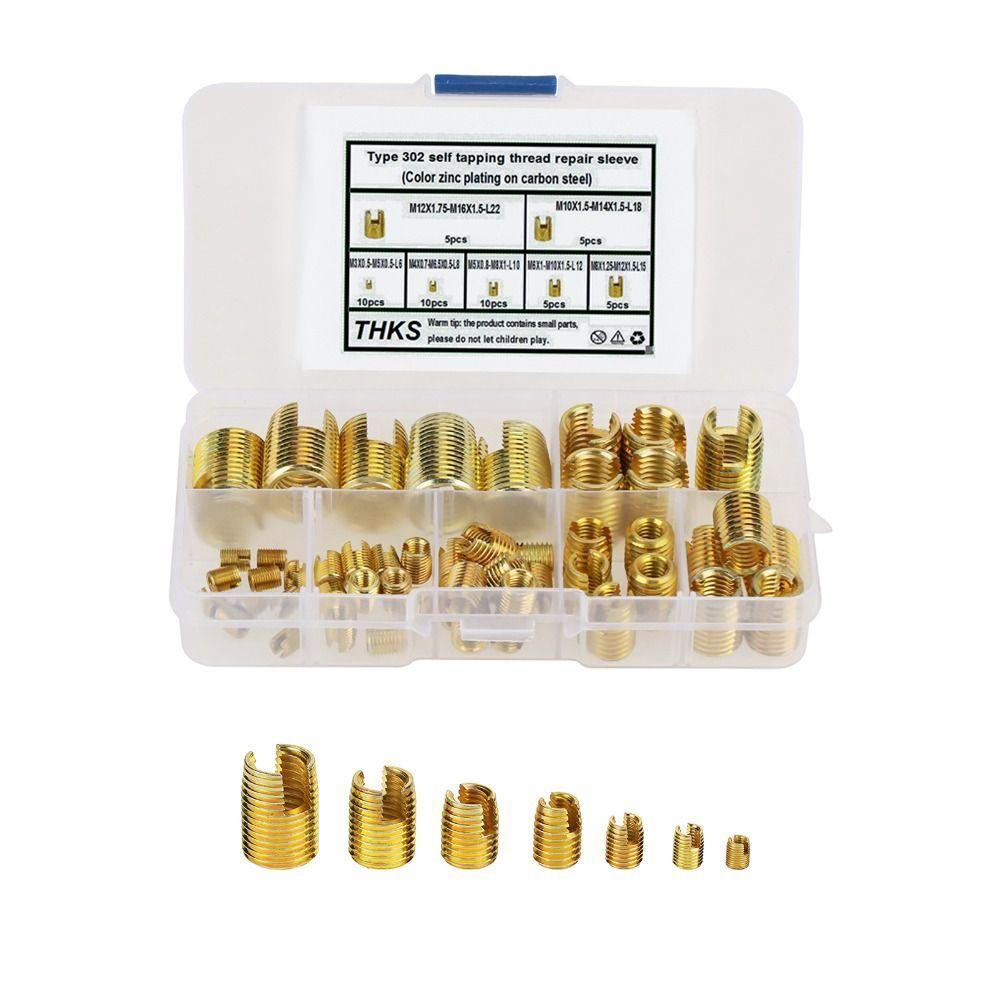 50pcs M3-M12 Self Tapping Inserts Brass Brass Slotted Thread Inserts Threaded Inserts Kit  Tool Set