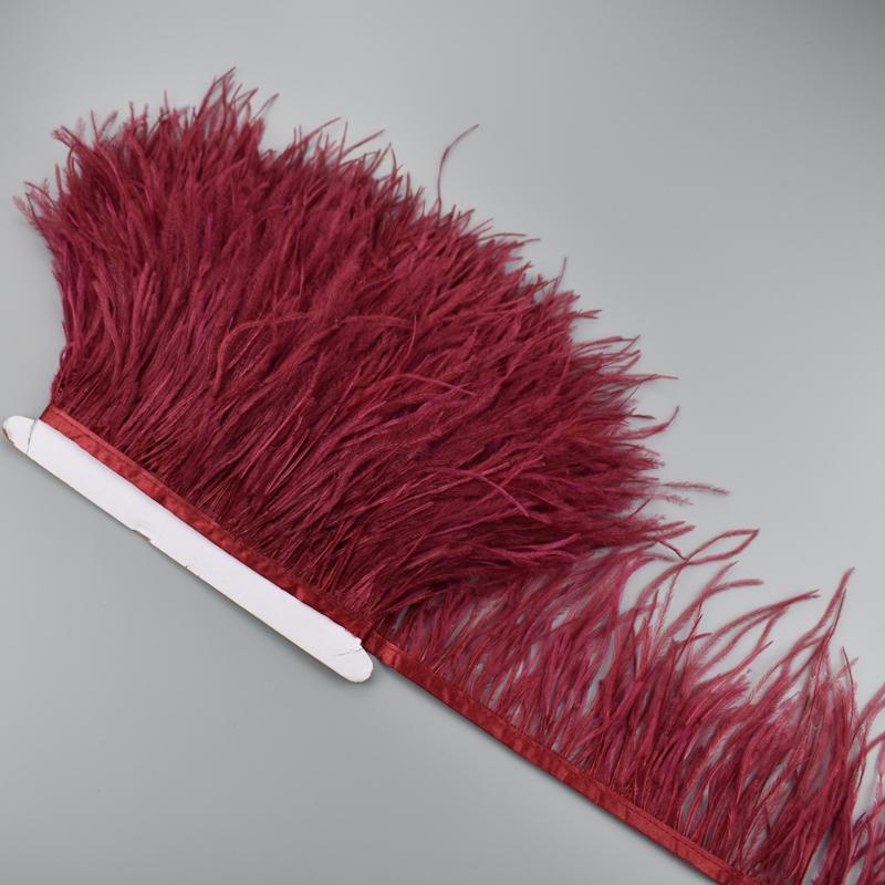 1Meter Colorful Ostrich Feathers On Ribbon Tape 10-15Cm Feather Fabric Tassel Fringe Trim Flecos Sewing Needlework Clothes Decor