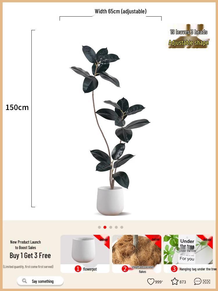 Luxurious Black Gold Ficus Elastica Artificial Tree: Indoor Ornament and Floor Decoration