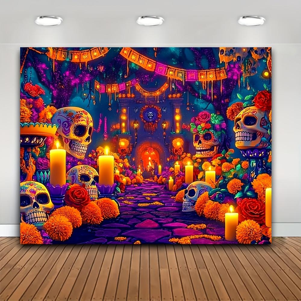 1 piece of polyester background fabric for the Day of the Dead with a design of a skull and flowers for the Day of the Dead 100x150cm