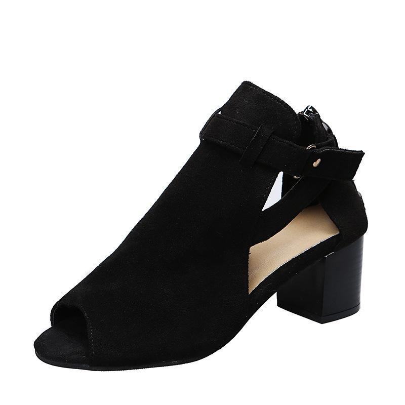 

2025 весна и лето новые босоножки на высоком каблуке, женские туфли большого размера с полым носком, европейские и американские женские босоножки с застежкой-молнией сзади 35 чёрный