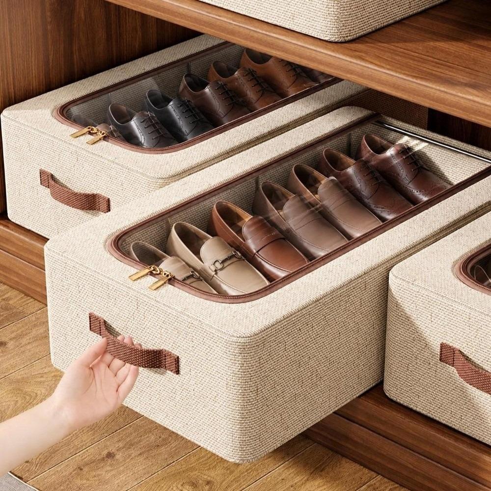 Zapatero Plegable Impermeable Diseño de Doble Ventana Caja de Almacenamiento Debajo de la Cama Almacenamiento de Zapatillas Deportivas