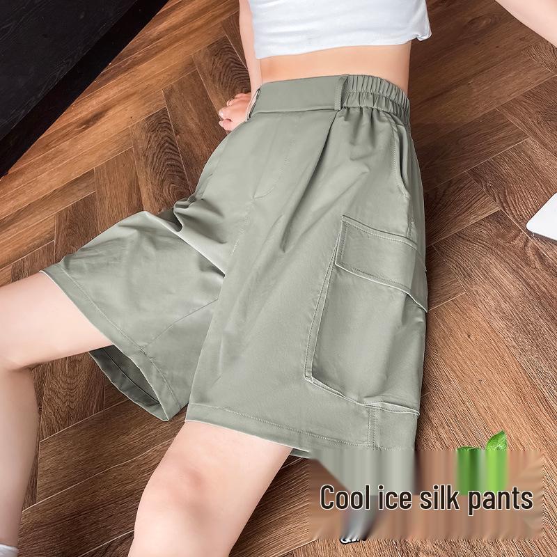 

Women s High Waist A-Line Ice Silk Shorts - Summer 2025 Collection, Slimming Wide Leg, Four-Point Hot Pants 2XL сірий колір