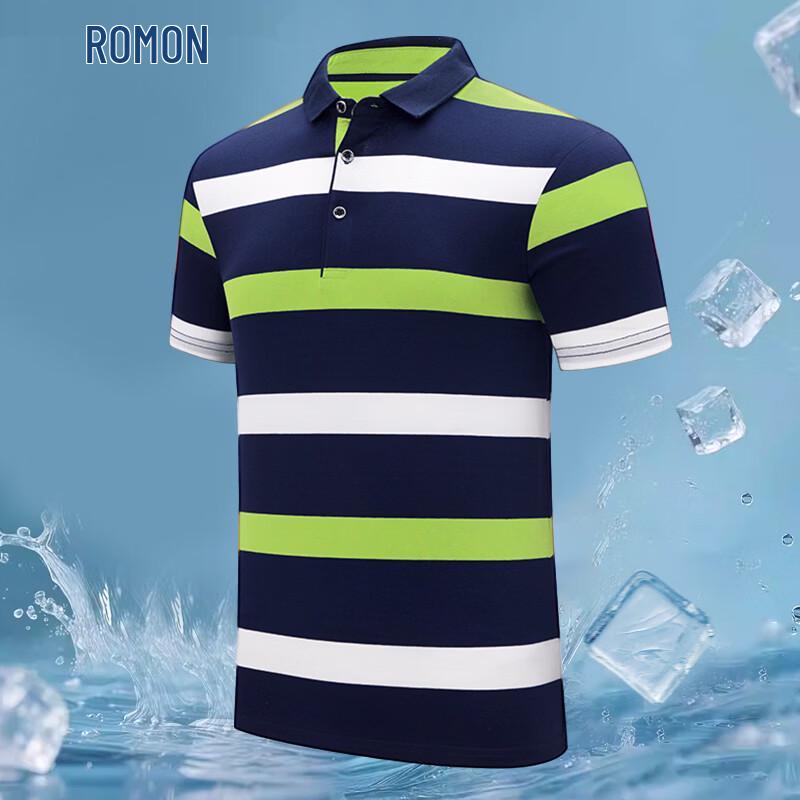 

ROMON Men s 2026 Summer Stripe Stretch Business Polo Shirt XL