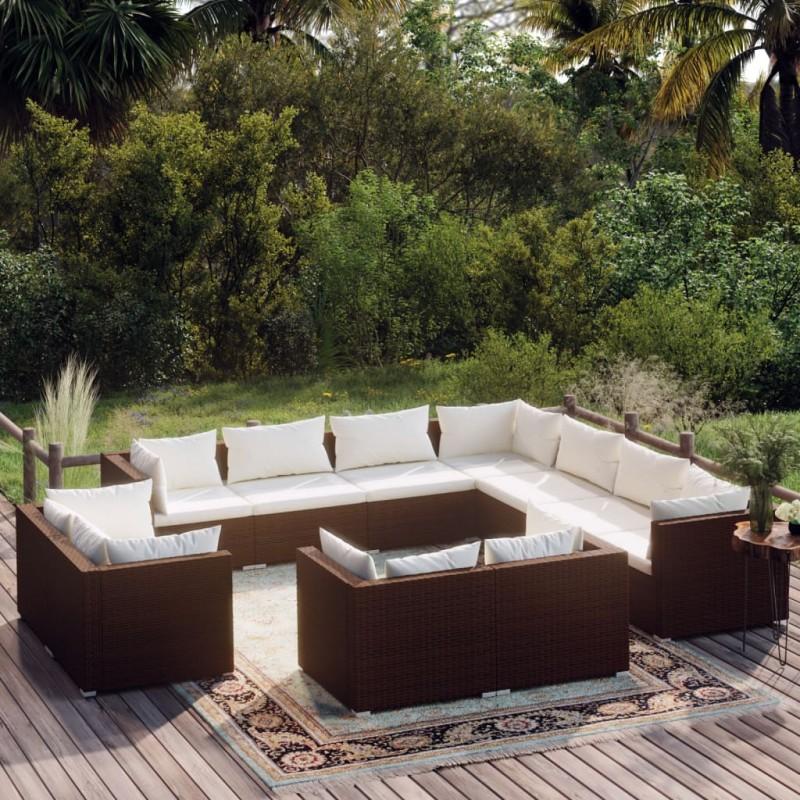 Día y Noche - Día y Noche Set muebles de jardín 11 piezas cojines ratán sintético marrón