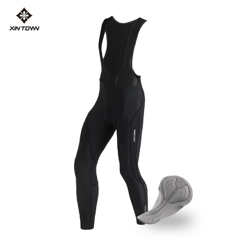 Mens Winter Fleece Cycling Tights With Suspender Straps Warm Thermal Bike Pants Road