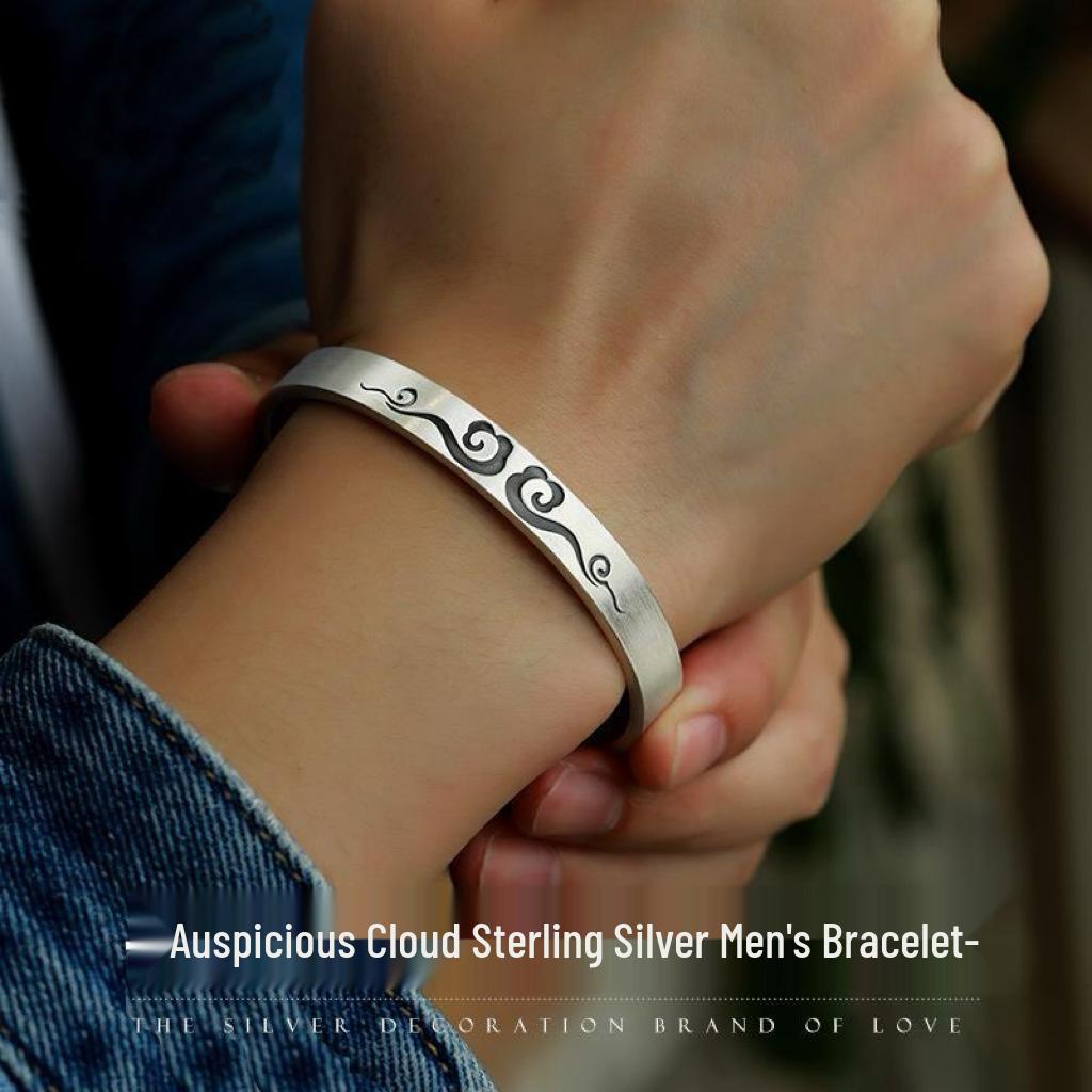 S999 Retro Elegant Cloud Couple Bracelets: Solid Men's & Women's Bangles - Valentine's Day Gift