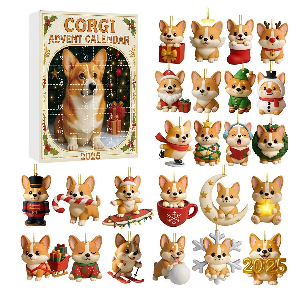 Christmas Pug Cat Horse Corgi Series Acrylic Advent Calendar With 24 Animal Figurines For Festive Decor