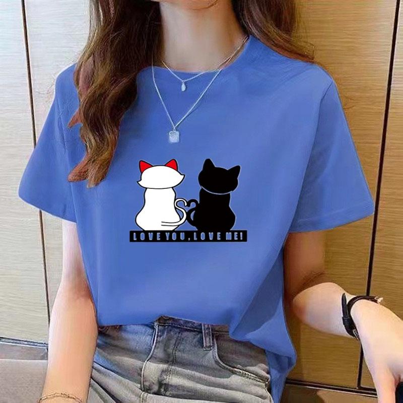 Volný ležérní top s potiskem, krátký rukáv, kulatý výstřih, tričko pro ženy, módní, s kresleným potiskem