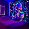 1pc Skeleton flower fluorescent tapestry, UV tapestry, plant mushroom tapestry, bedroom aesthetic decoration wall hanging