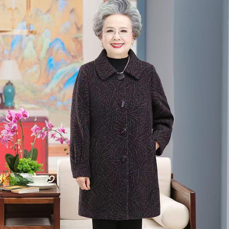 

Grandma Velvet-Lined Loose Coat: Mid-Length Winter Jacket for Middle-Aged & Elderly Women XL, 85-105 lbs