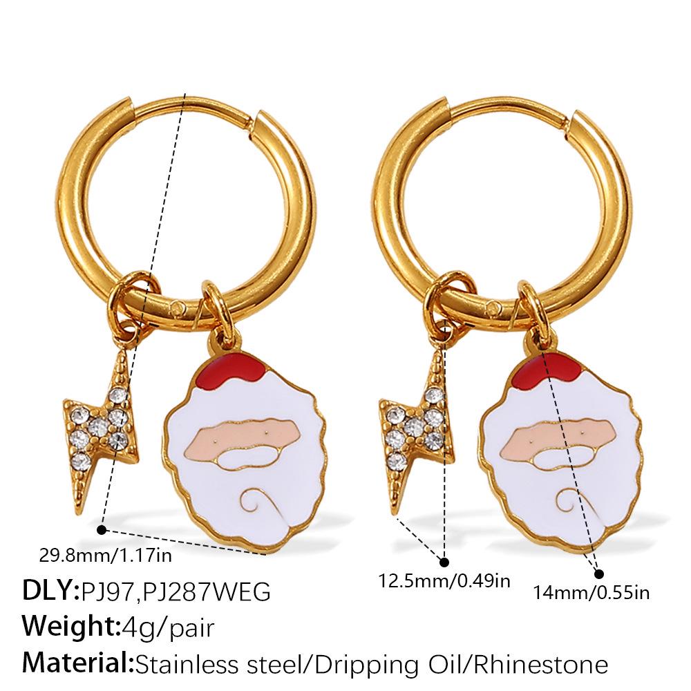 2025 DIY Christmas Style 18K Gold Plated Stainless Steel Pendant Earrings for Women