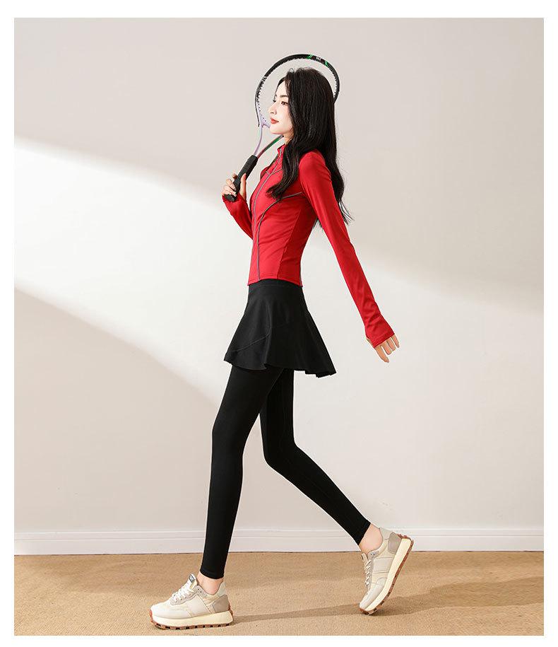 Women's Autumn Sportswear Set: Luminous Jacket, Skirt, Pants for Badminton, Tennis, Running, Yoga, Pilates, and Fitness.