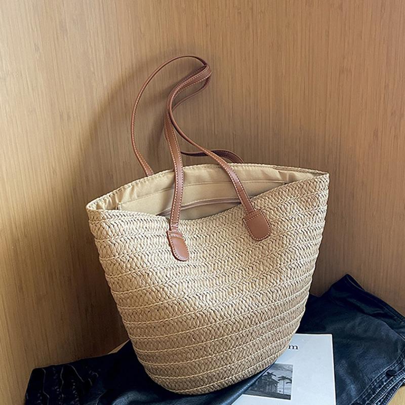Bolsa de ombro feminina de grande capacidade, bolsa de palha trançada de verão, bolsa de mão fashion feminina de luxo, bolsa de praia, bolsa de compras de Bali