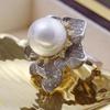 11mm Natural Nearround Pearl Fashion Flower Ring DIY 925 Silver Holder Setting Fine Wedding Jewelry for Women