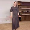 Elegant Knit Spliced Long Dress Women Fashion O-neck Half Sleeve Pleated Party Dresses 2025 Spring Summer Lady Commute Robes