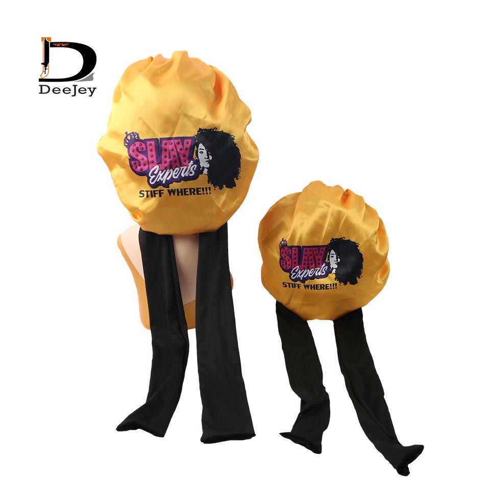 

Parent-Child Sleep Cap: Printed Logo Wig Headscarf for Children and Adults Adjustable чорний