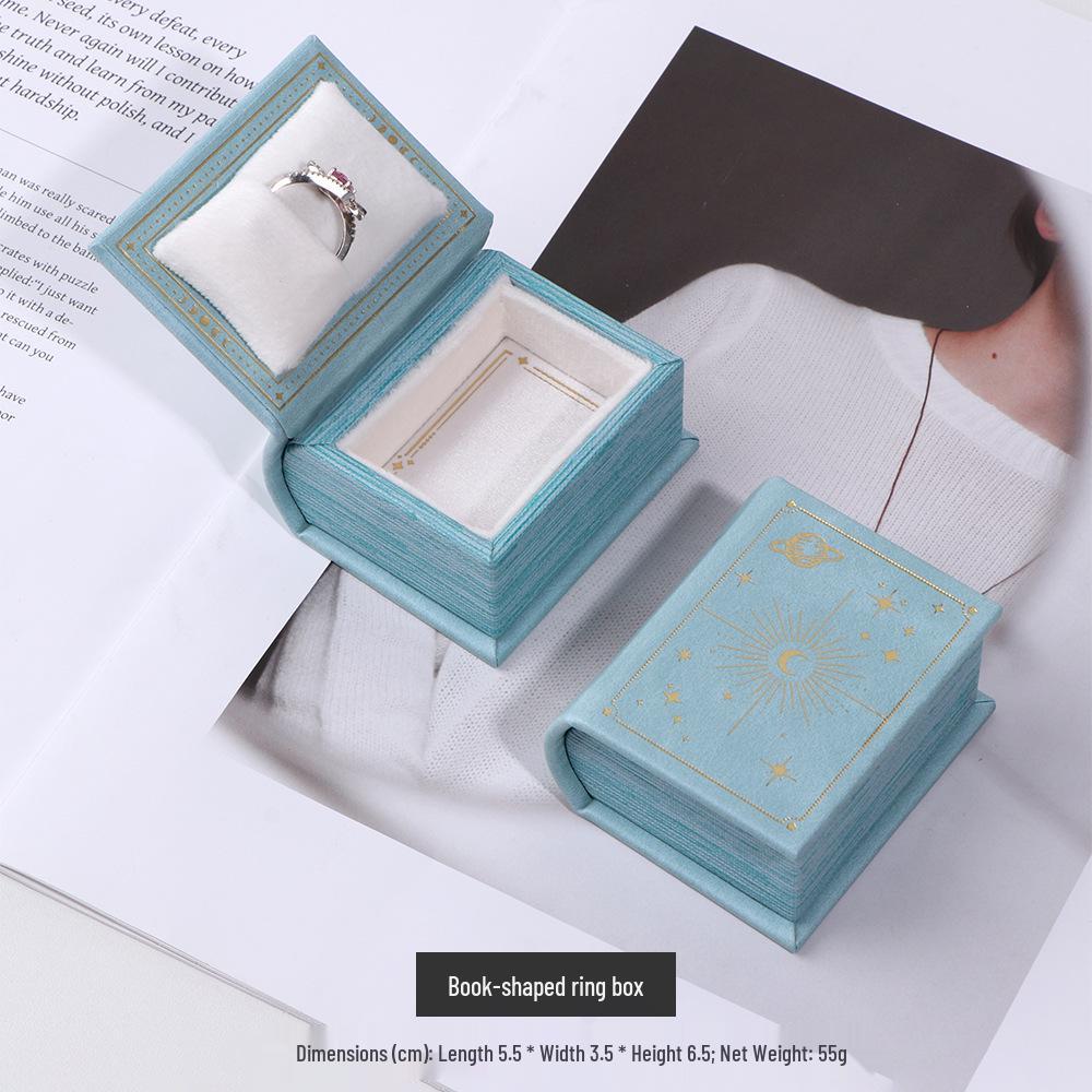 Elegant Curved PU Leather Book-Shaped Ring Box | Mini Retro Flip-Top Jewelry Holder