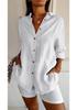 2024 Women's Solid Color Pleated Lapel Shirt - European & American Style, Single-Breasted Roll-Up Sleeve Top