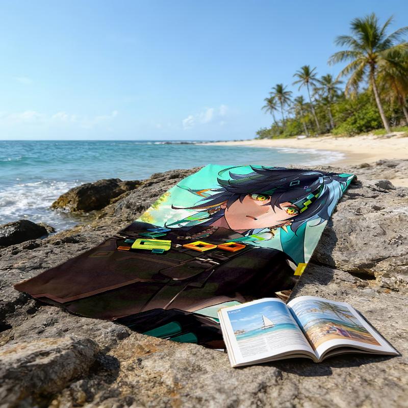 1pc Genshin Impact Kinich1 Beach Towel, Beach and Seaside Swimming Pool Equipment, Fashion Pattern, Rectangular, Travel Essentials