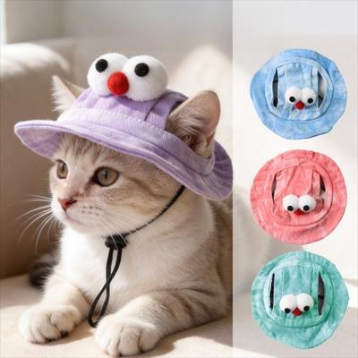 Colorful Adjustable Cat Bucket Hat Round Brim with Ear Holes Pet Sun Hat Breathable Dog Caps for Small Dogs Cats
