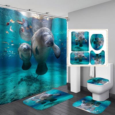 Fashion 3D Dolphin Shower Curtain Set Animal Bear Green Plant Waterproof Fabric Bathroom Set Decor With Hooks Bathroom Curtains