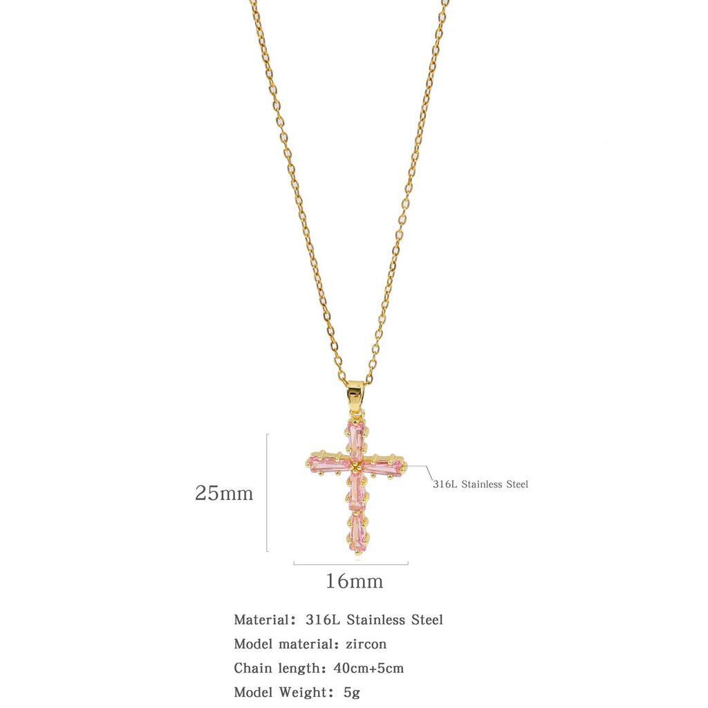 Hip Hop Luxury Zircon Cross Pendant Necklace Stainless Steel Chain Jewelry Gifts for Women Men