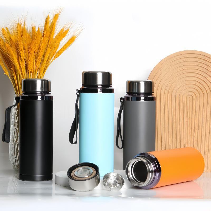 High-End Large Capacity Stainless Steel Thermos with Tea Infuser - Elegant Office Water Cup