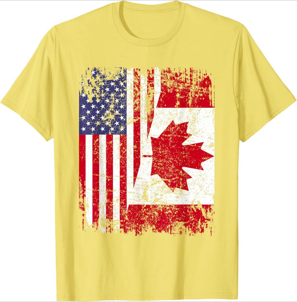 CANADIAN ROOTS|Half American Flag|CANADA pattern design-100% cotton summer O-neck short sleeve printed men's T-shirt.