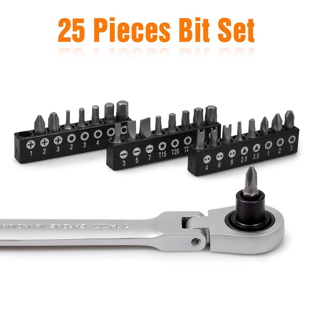 LEONTOOL Socket Ratchet Wrench Quick Release Ratchet Metric Ratchet Combination Wrench Double Box Universal Spline Ratchet Wrench Set 36-Piece Set,