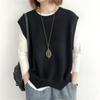 Women's Retro Knitted Vest - 2024 Spring/Autumn Style, Solid Color, Loose Fit, Round Neck, Irregular Pullover Waistcoat.