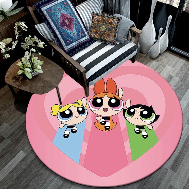 The Powerpuff Girls2 Round Area Rug,Carpet Rug for Living Room Bedroom Sofa Playroom Decor,Non-slip Floor Mat