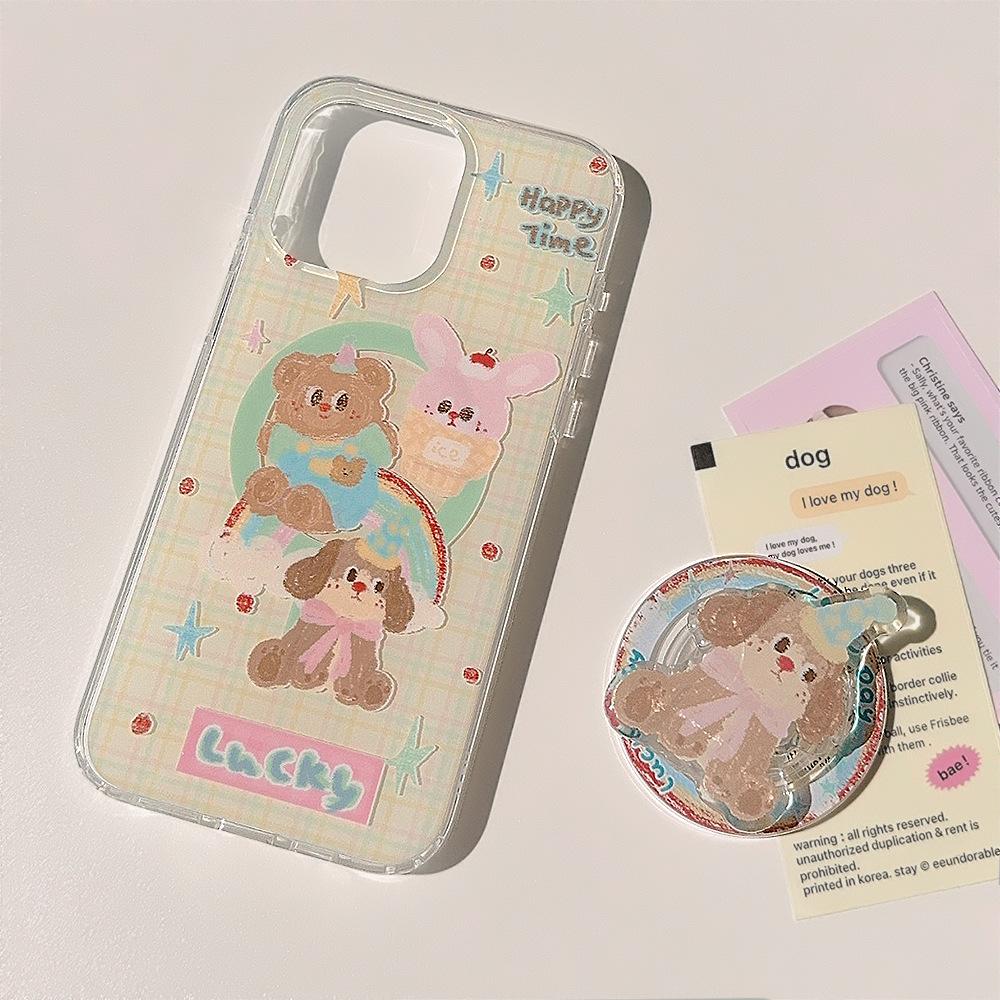 Double Layered Iphone16promax Mobile Phone Case Color Striped Dog 15 Apple 13 Suitable for 14 Magnetic Bracket