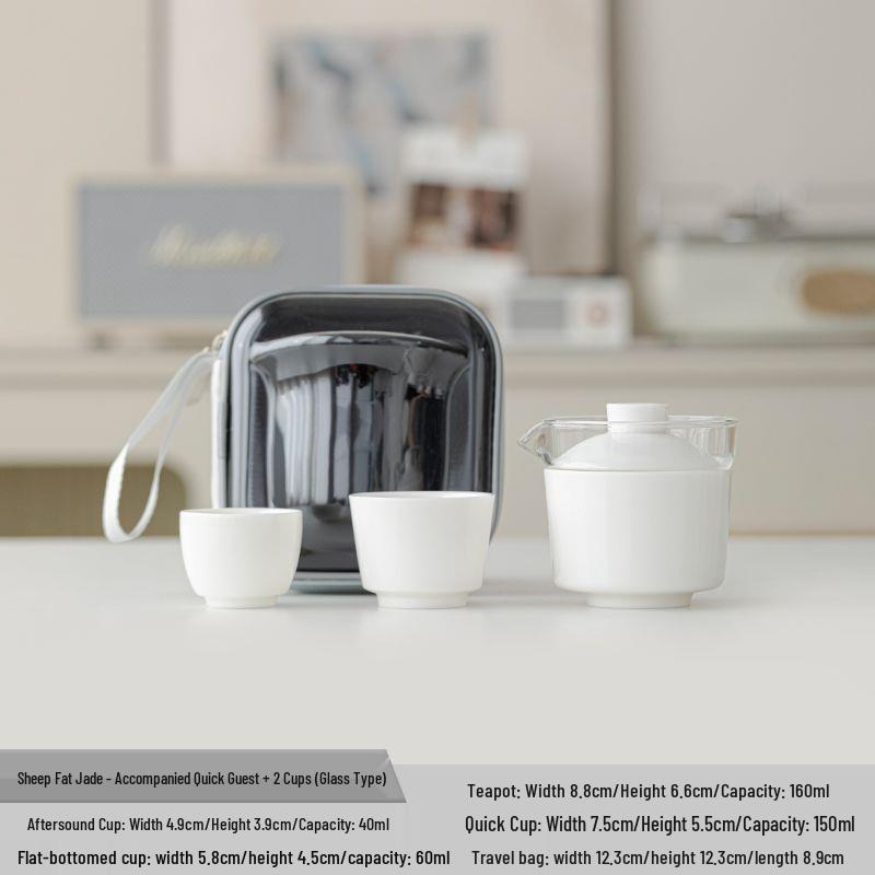 Portable Jade Sheep Travel Tea Set with Landscape Design - Ideal for Business Gifts