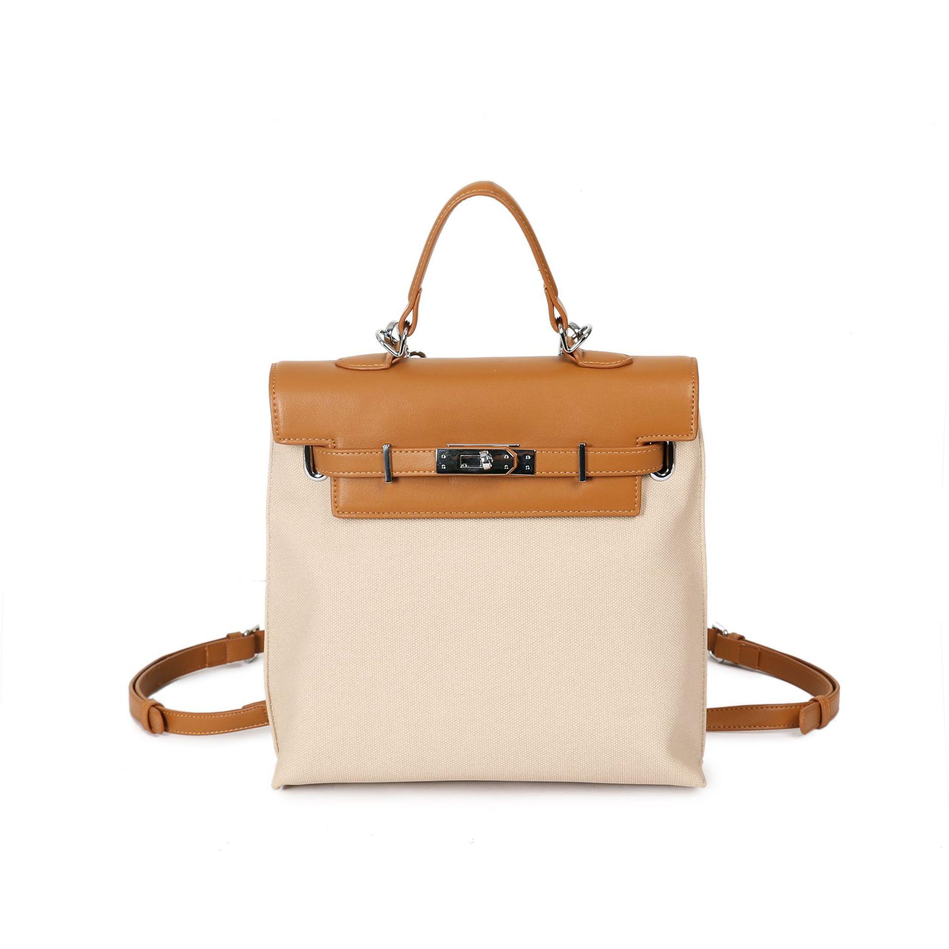 2024 Spring Summer New Niche High-End Crossbody Commuter Handbag for Women Large Capacity Fashion Backpack Brown with White