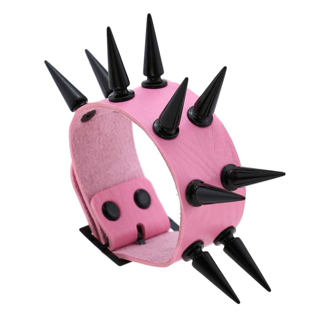 Emo Spike Bracelet Vegan Leather Punk Bracelets Goth Girl Boy Cuff Bangle Studded Halloween Wristband for Women Men Jewelry