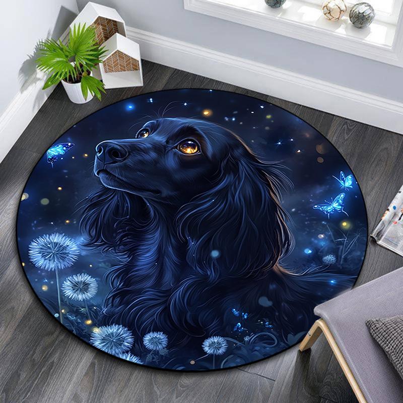 

Magical Night Dog Round Area Rug,Carpet Rug for Living Room Bedroom Sofa Playroom Decor,Non-slip Floor Mat 80cmx80cm