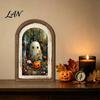 Decorative Shelf Ghost Art Halloween Wall Decor, Cute Table Sign, Vintage Arch Framed Tabletop Decoration Picture, for Mantel Living Room Bedroom