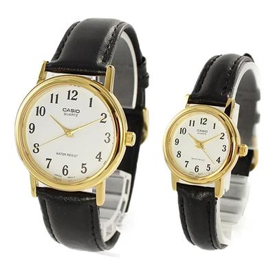 Casio Retro Pair Watches with Watch and Accessory Storage Standard and Leather Case, Analog, White, Black, Gold, Strap, MTP-1095Q-7BLTP-1095Q-7B