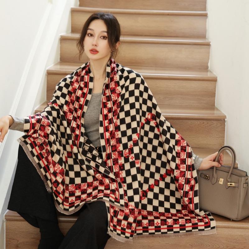 Gradual change flower imitation cashmere scarf women's high sense double-sided jacquard shawl retro scarf