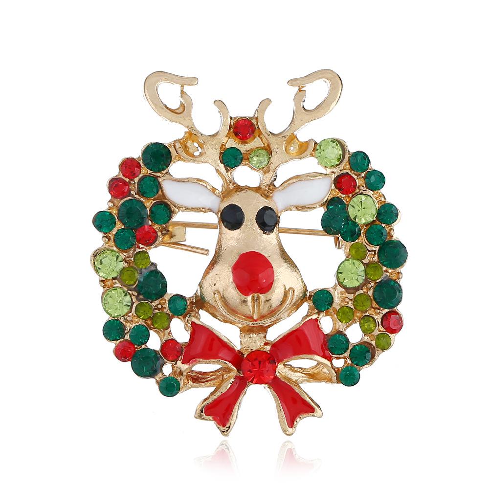 Alloy Christmas Tree Snowman Brooch, Pop Couple Elk Santa Brooch Ornament