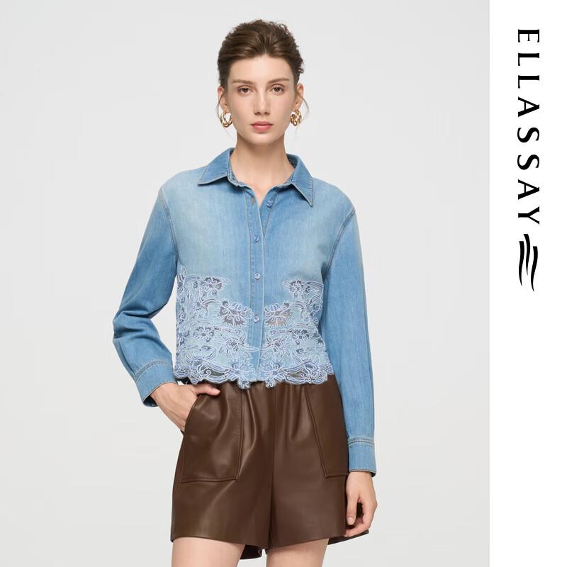 

ELLASSAY Women s Embroidered Denim Long Sleeve Shirt M