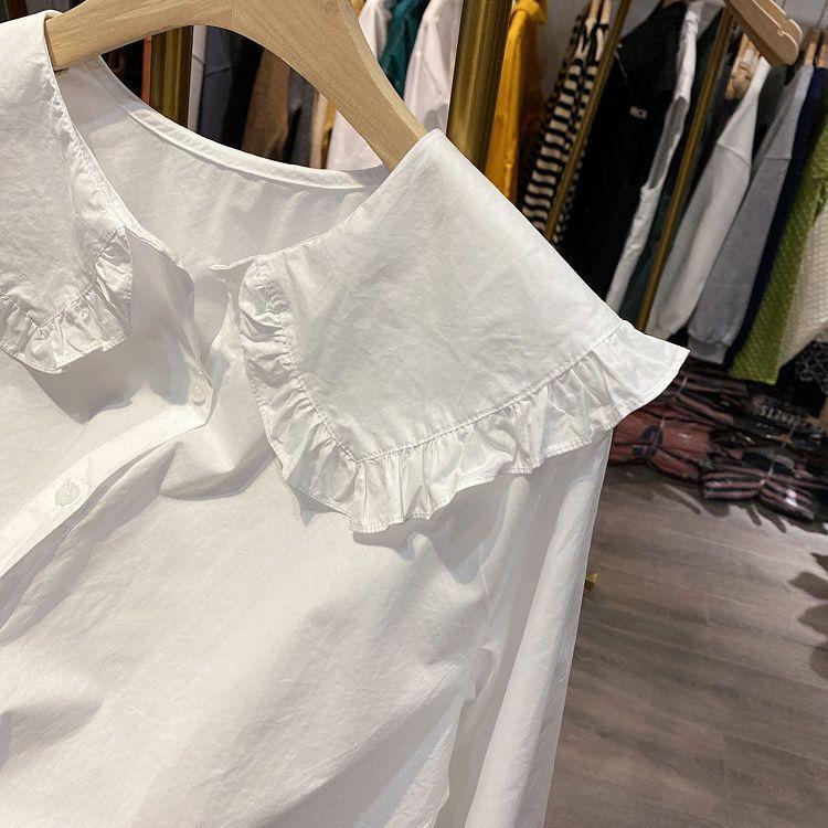 Korean Version Loose Doll Collar Ruffle Edge Shirt Spring and Autumn New Retro Long Sleeved Shirt