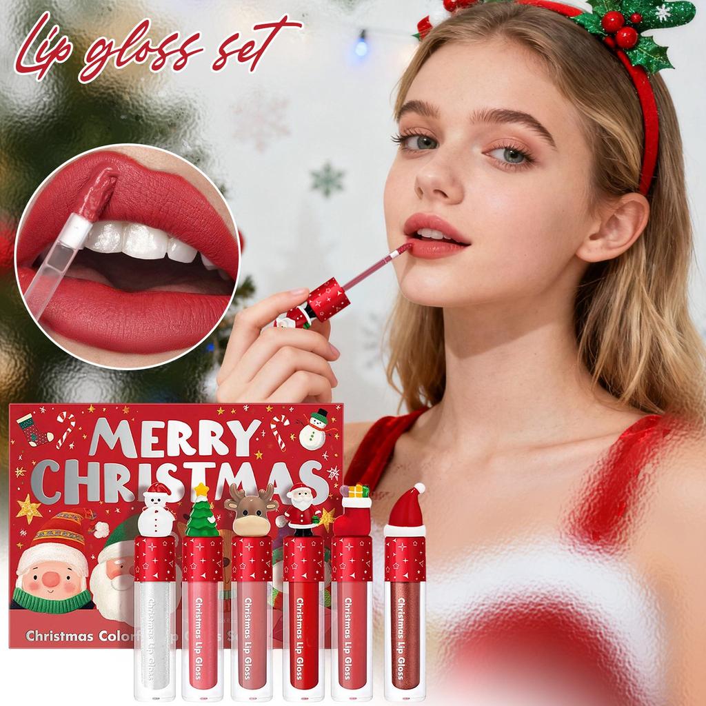 Christmas Lip Gloss Set 6-piece Velvet Lip Gloss Set Christmas Gift Makeup Gift Box Love Lady's Gift  2.5ML*6