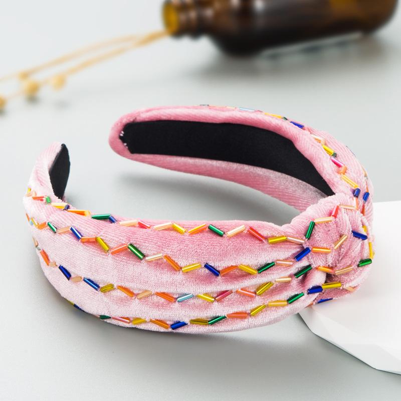 Women Hairband Flannelette Pure Sewing Knotted Hair Clip Retro Wide Edge HairHoop