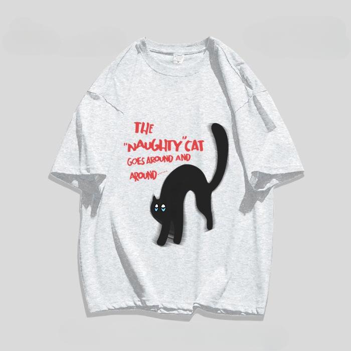 

Летняя женская футболка с принтом котенка Sense Niche Retro Loose с короткими рукавами и универсальной отделкой 3XL белый/серый