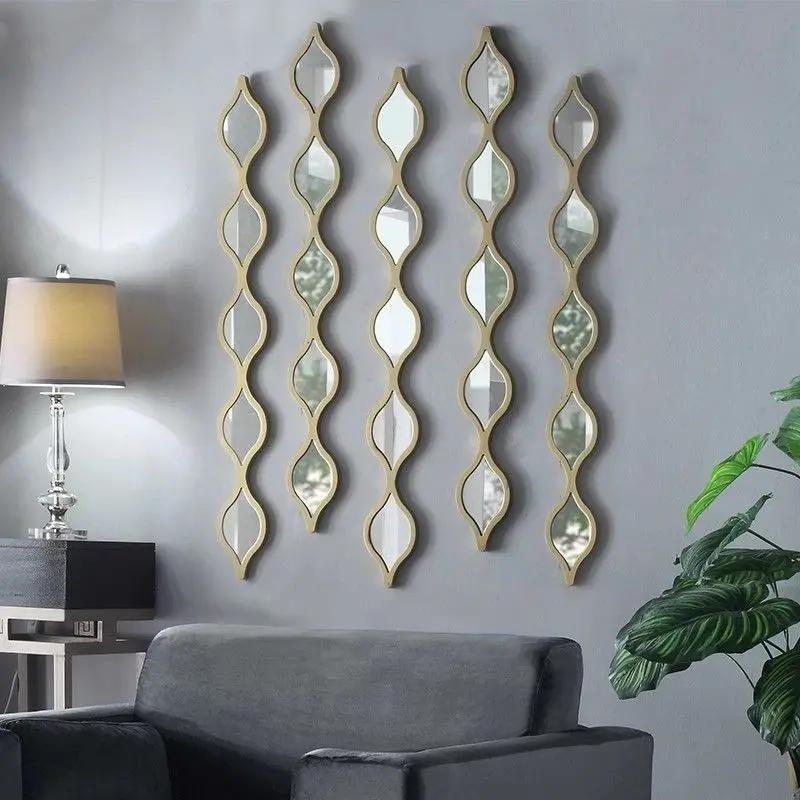Long Strip Multi Grid Wrought Iron Mirror Wall Sticker Art Home Livingroom Background Wall Decoration Hotel Store Wall Ornaments